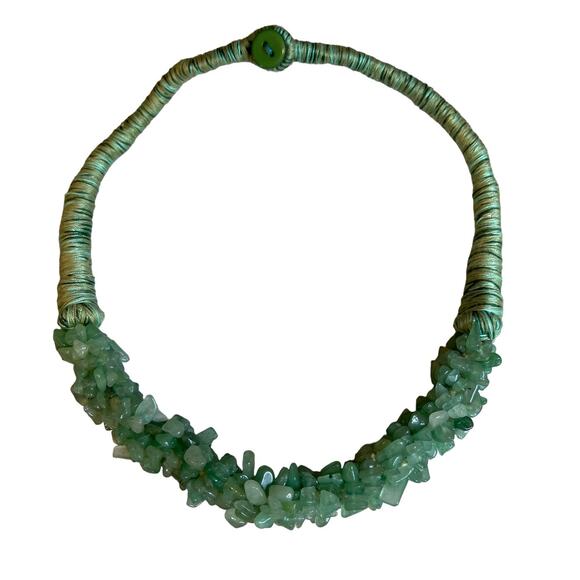 Green Aventurine Artsy Beaded Crystal Statement Collar Necklace - Picture 1 of 5